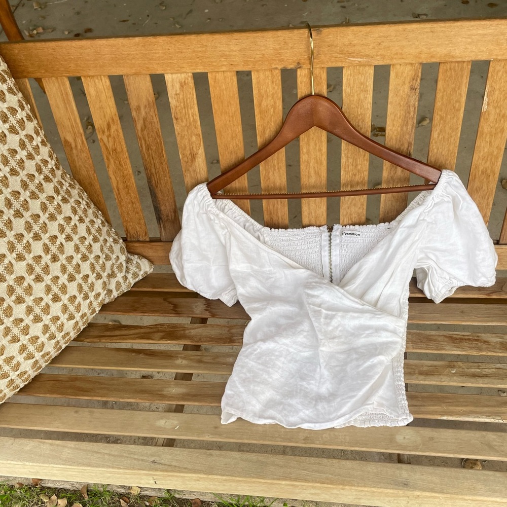 Reformation white puff sleeve linen top